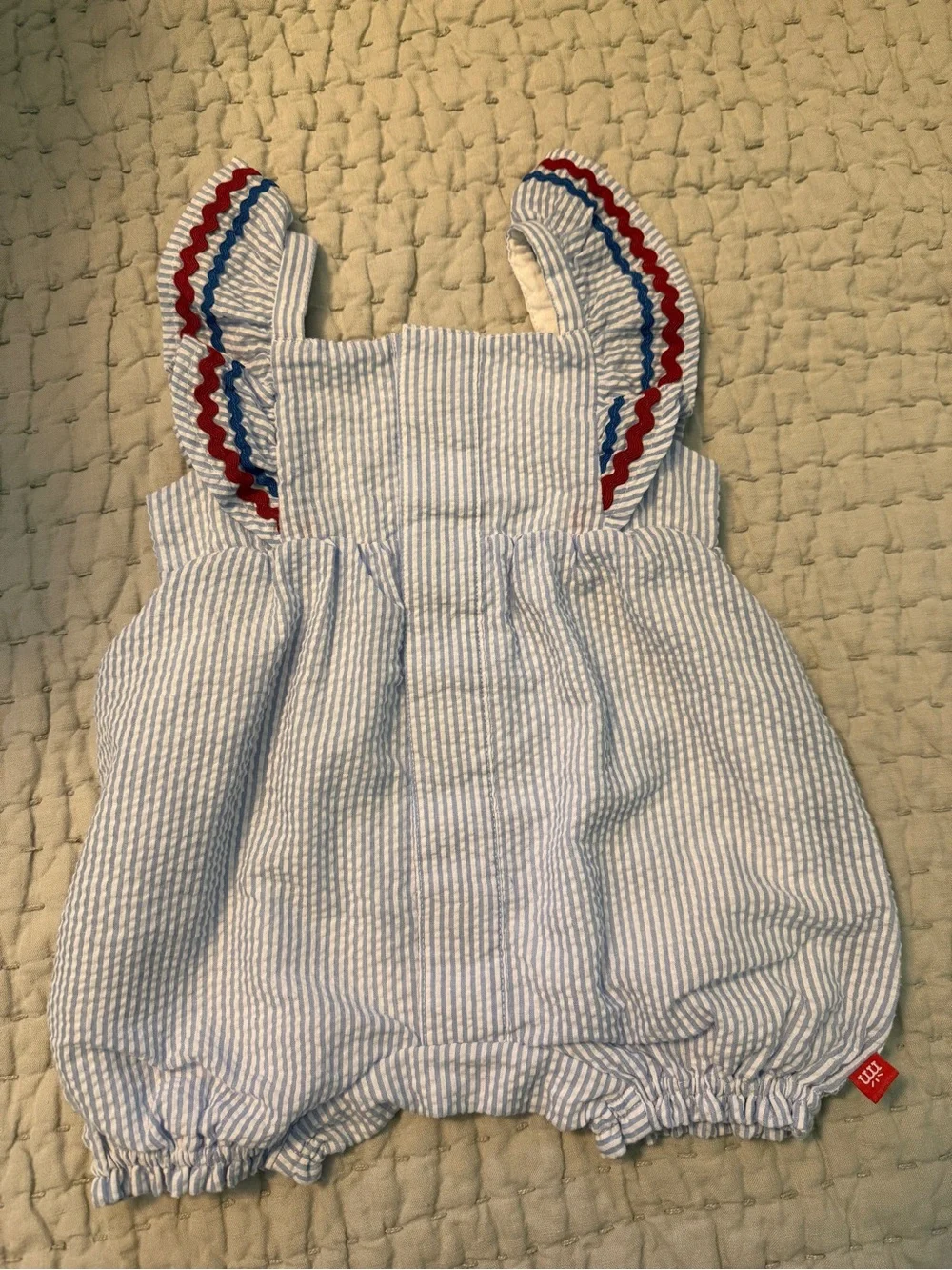 Magnetic Me Seersucker Stripe Flutter Sleeve Romper 3-6 months